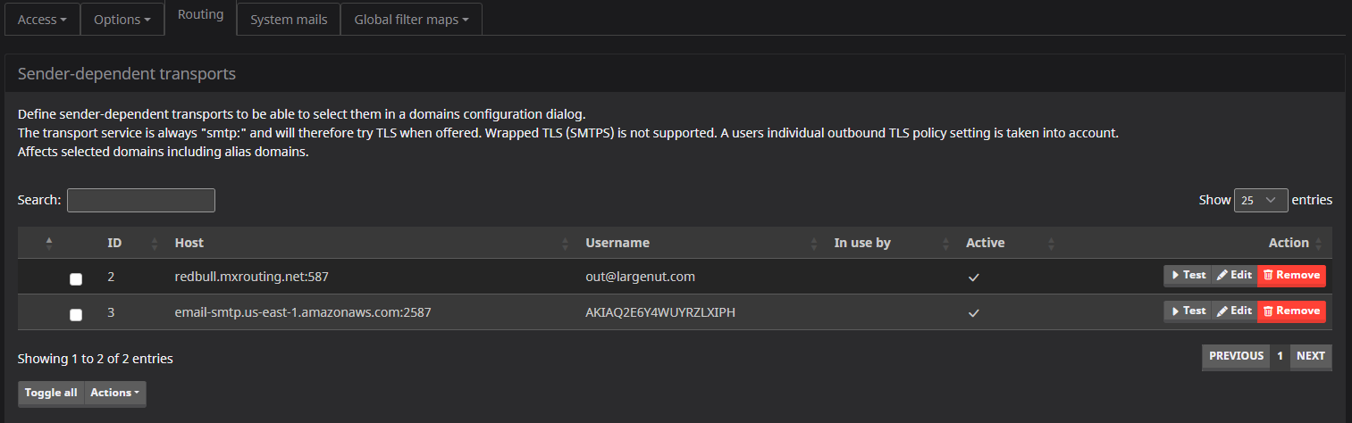 Mailcow: Configure Amazon SES for domain Outbound SMTP
